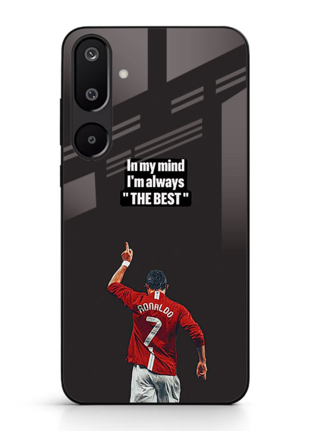 Motivational number seven football artwork on premium tempered glass Samsung F16 5G back cover
