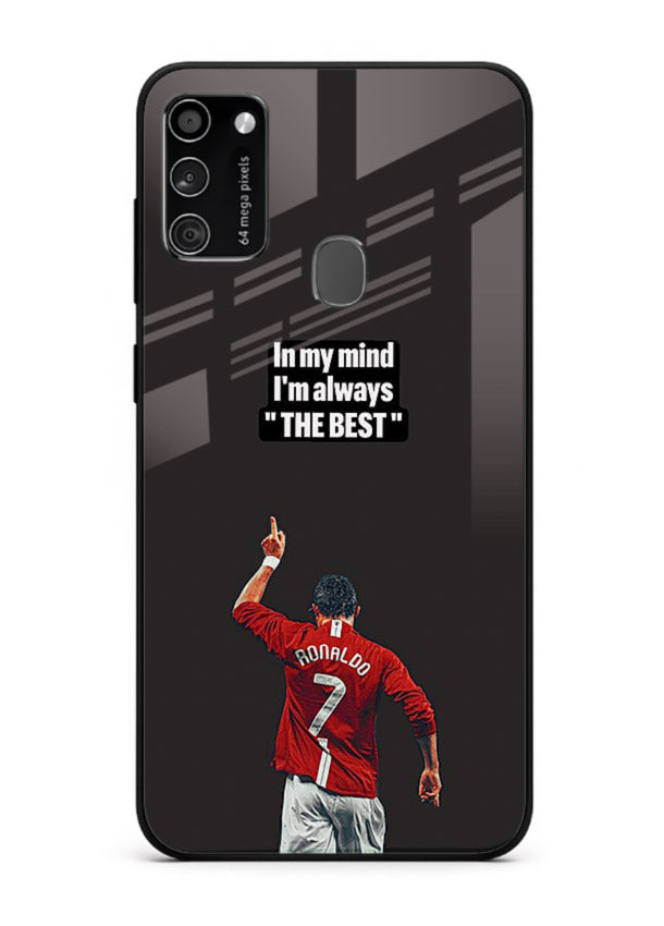 Motivational number seven football artwork on premium tempered glass Samsung M30s back cover