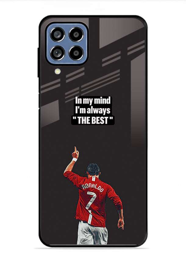 Motivational number seven football artwork on premium tempered glass Samsung F62 back cover