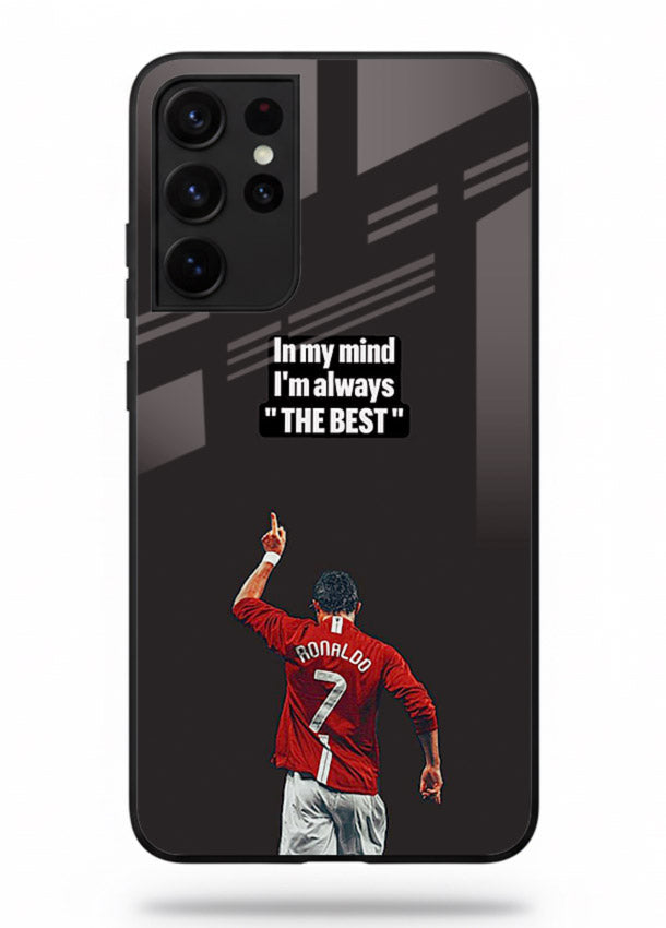 Motivational number seven football artwork on premium tempered glass Samsung S21 Ultra back cover