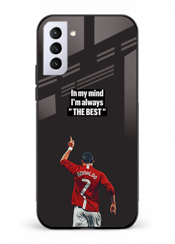 Motivational number seven football artwork on premium tempered glass Samsung S21 Plus back cover