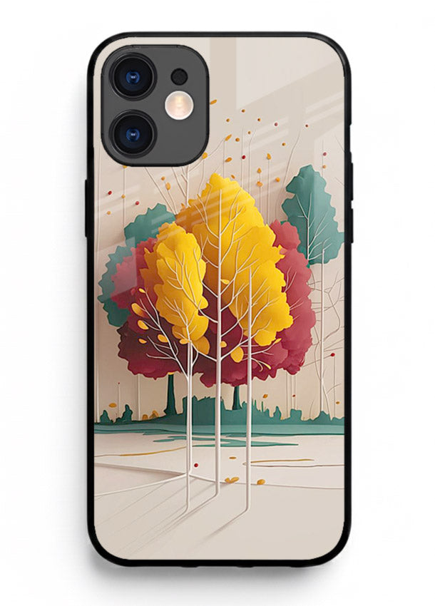 Minimal Autumn Trees warm minimal autumn artwork iphone 12 mini glass back cover