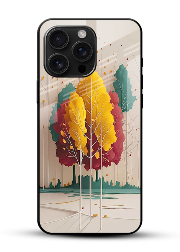 Minimal Autumn Trees warm minimal autumn artwork glossy vibrant premium glass back cover - Angle Front