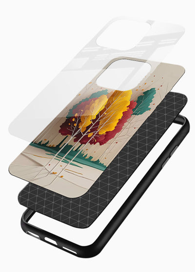 Minimal Autumn Trees warm minimal autumn artwork glossy vibrant premium glass back cover - Angle Layers