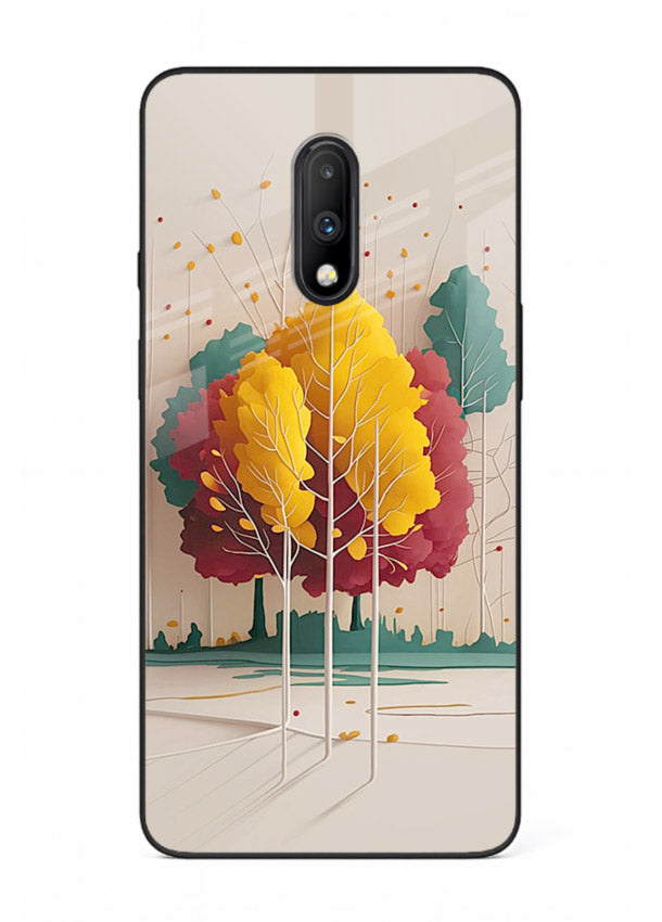 Minimal Autumn Trees warm minimal autumn artwork OnePlus 7 glass back cover
