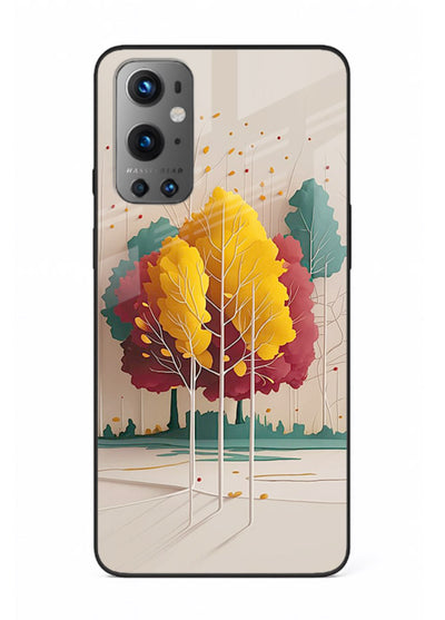 Minimal Autumn Trees warm minimal autumn artwork OnePlus 9 glass back cover