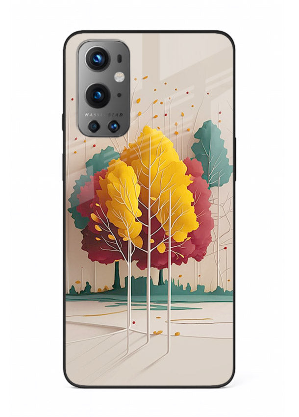 Minimal Autumn Trees warm minimal autumn artwork OnePlus 9 glass back cover