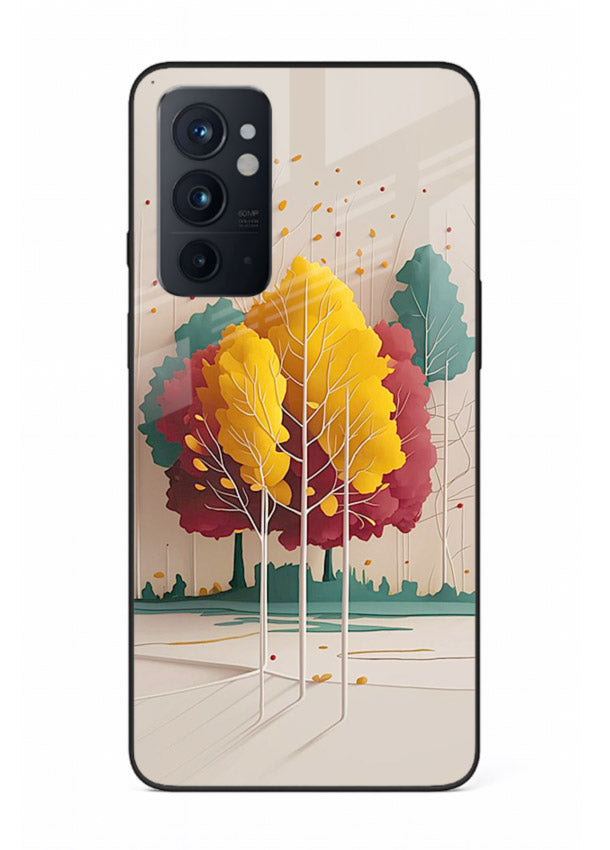 Minimal Autumn Trees warm minimal autumn artwork OnePlus 9RT glass back cover