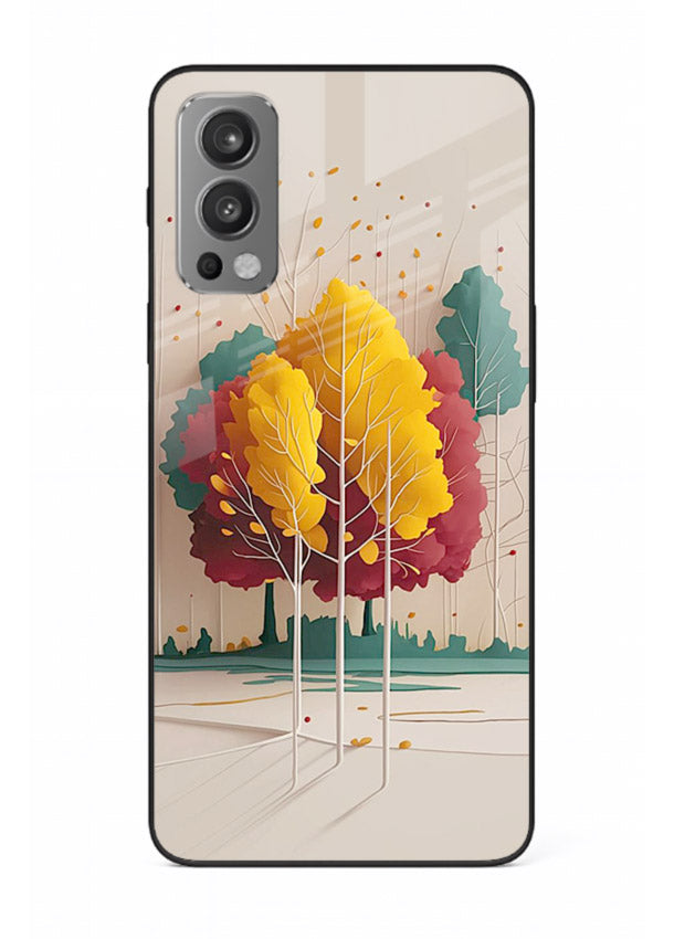 Minimal Autumn Trees warm minimal autumn artwork OnePlus Nord 2 glass back cover