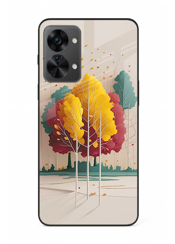 Minimal Autumn Trees warm minimal autumn artwork OnePlus Nord 2T glass back cover