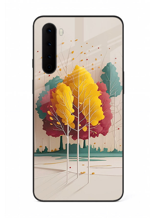 Minimal Autumn Trees warm minimal autumn artwork OnePlus Nord glass back cover