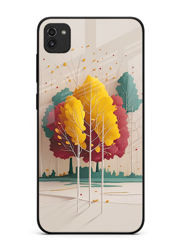 Minimal Autumn Trees warm minimal autumn artwork Samsung A03 glass back cover