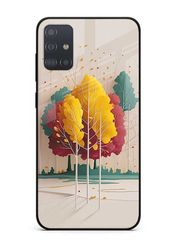 Minimal Autumn Trees warm minimal autumn artwork Samsung A71 glass back cover