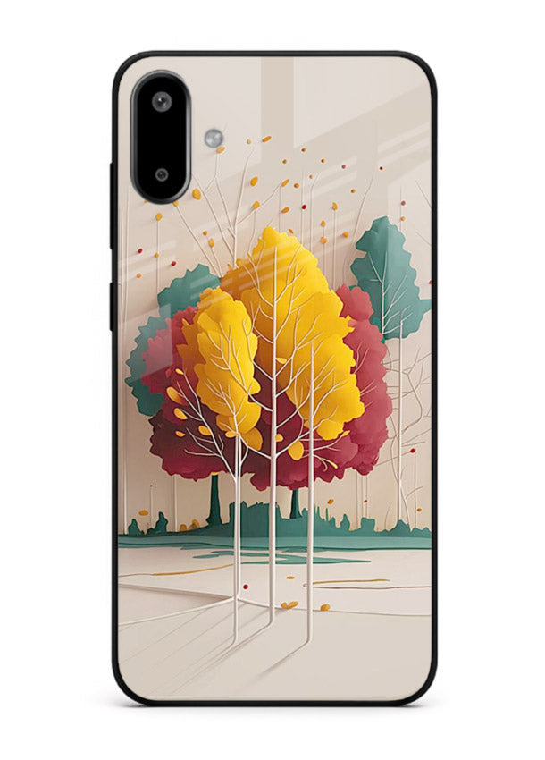 Minimal Autumn Trees warm minimal autumn artwork Samsung F06 5G glass back cover