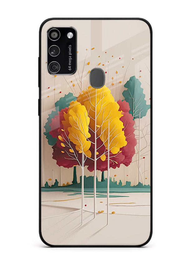 Minimal Autumn Trees warm minimal autumn artwork Samsung M21 glass back cover