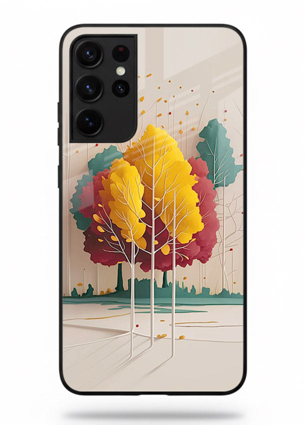 Minimal Autumn Trees warm minimal autumn artwork Samsung S21 Ultra glass back cover