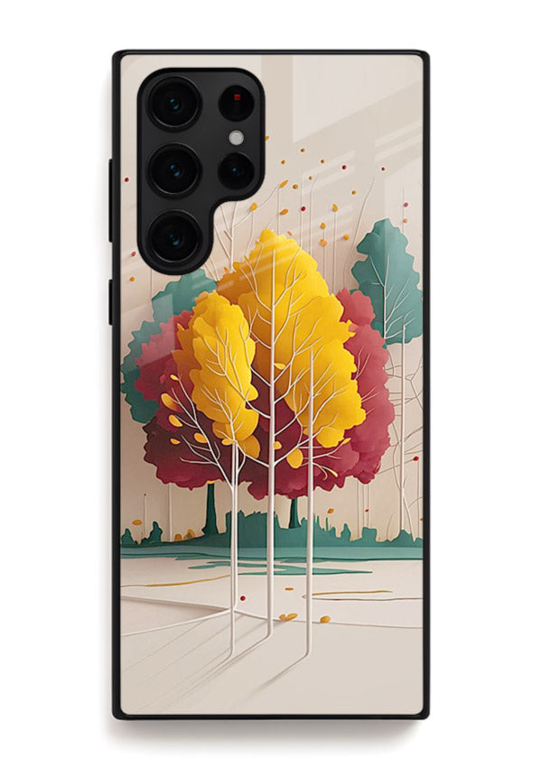 Minimal Autumn Trees warm minimal autumn artwork Samsung S24 Ultra glass back cover
