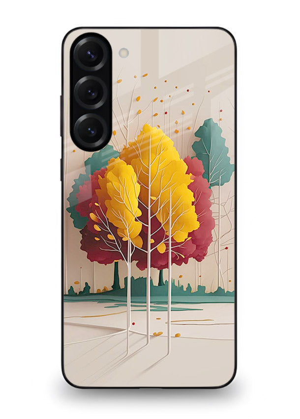 Minimal Autumn Trees warm minimal autumn artwork Samsung S23 glass back cover