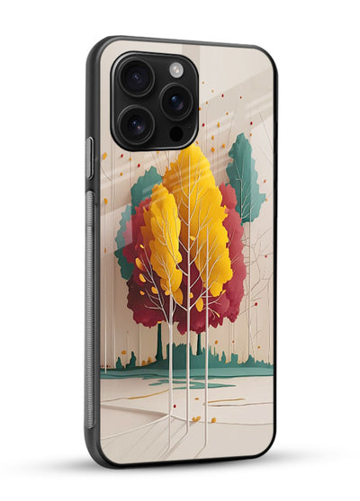 Minimal Autumn Trees warm minimal autumn artwork glossy vibrant premium glass back cover - Angle Side