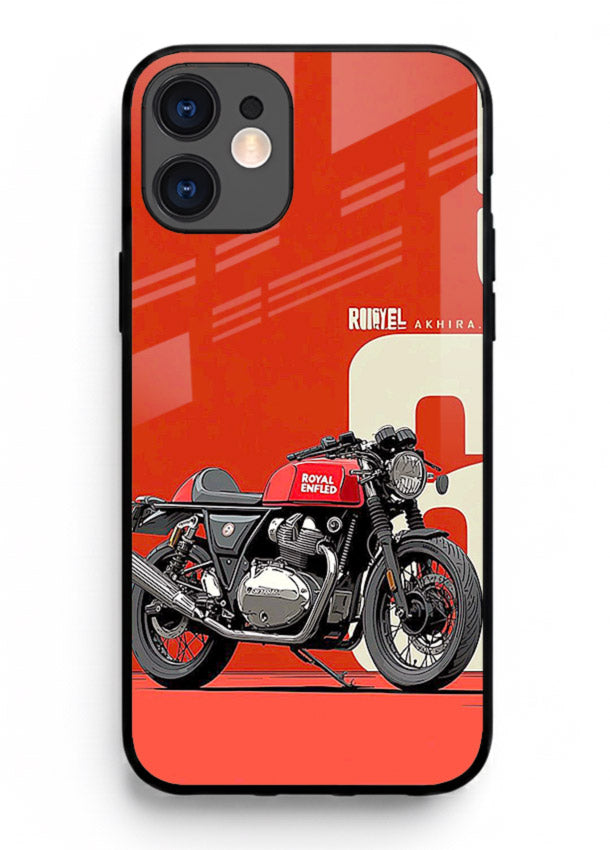 Red retro motorcycle artwork on glossy tempered glass iPhone 12 Mini back cover