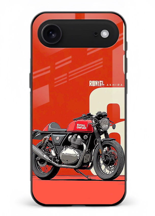 Red retro motorcycle artwork on glossy tempered glass iPhone 17 Air back cover