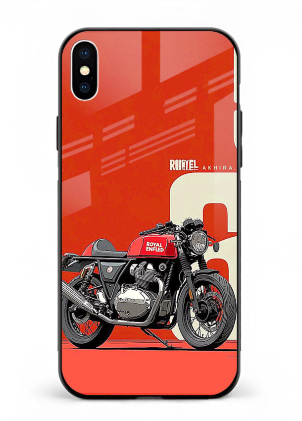 Red retro motorcycle artwork on glossy tempered glass iPhone XS Max back cover