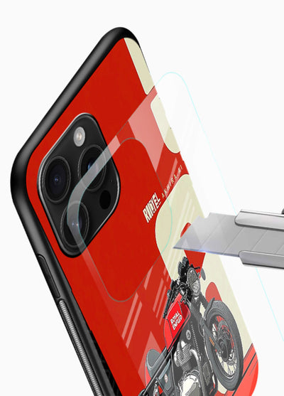 Red retro motorcycle artwork on glossy tempered glass mobile back cover - 4