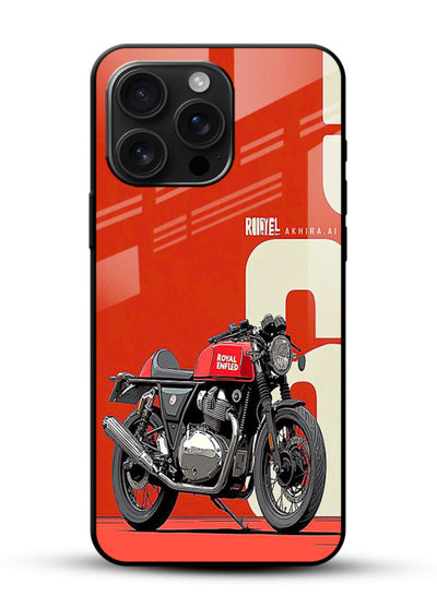 Red retro motorcycle artwork on glossy tempered glass mobile back cover - 1