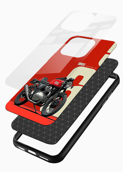 Red retro motorcycle artwork on glossy tempered glass mobile back cover - 3