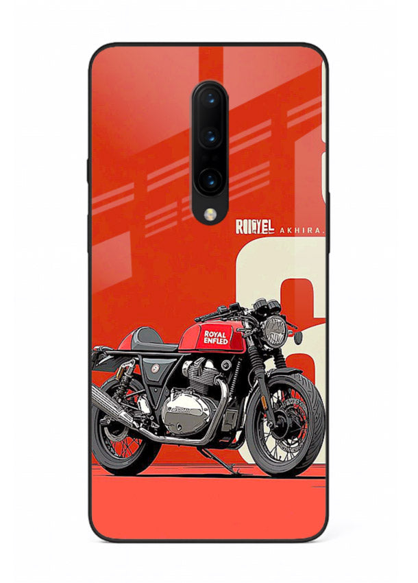 Red retro motorcycle artwork on glossy tempered glass OnePlus 7 Pro back cover