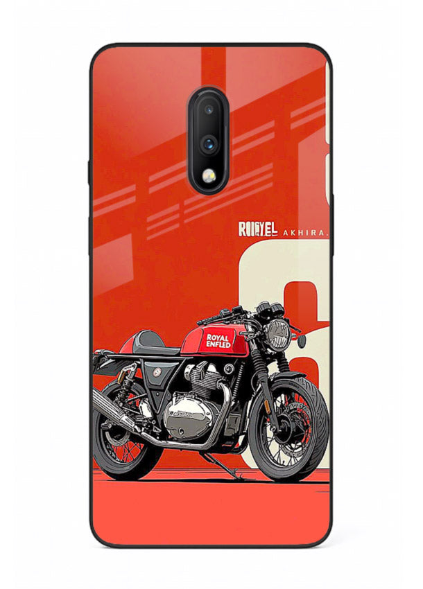 Red retro motorcycle artwork on glossy tempered glass OnePlus 7 back cover