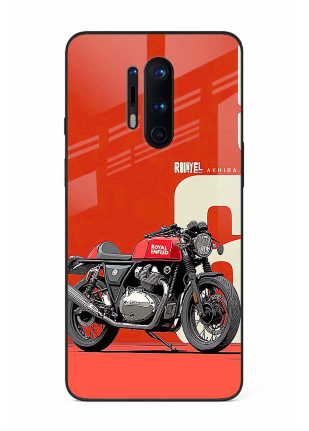 Red retro motorcycle artwork on glossy tempered glass OnePlus 8 Pro back cover