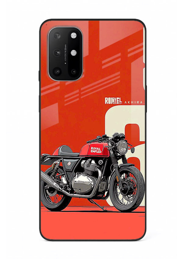 Red retro motorcycle artwork on glossy tempered glass OnePlus 8T back cover