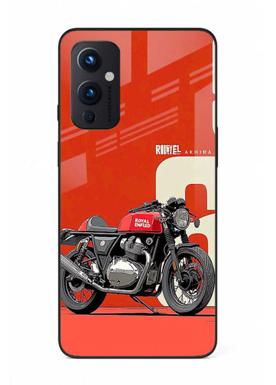 Red retro motorcycle artwork on glossy tempered glass OnePlus 9 Pro back cover