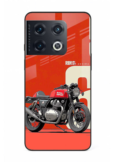 Red retro motorcycle artwork on glossy tempered glass OnePlus 10 Pro back cover