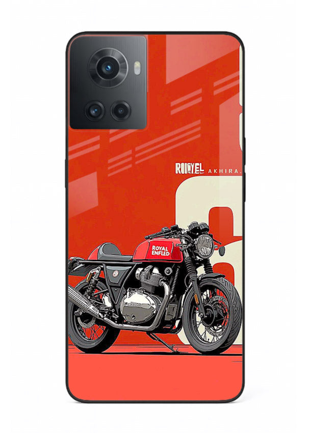 Red retro motorcycle artwork on glossy tempered glass OnePlus 10R back cover