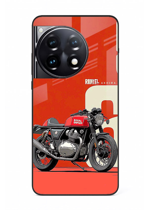 Red retro motorcycle artwork on glossy tempered glass OnePlus 12R back cover