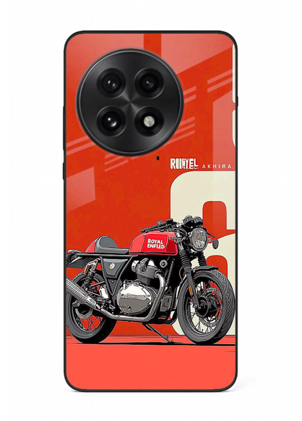 Red retro motorcycle artwork on glossy tempered glass OnePlus 13R back cover