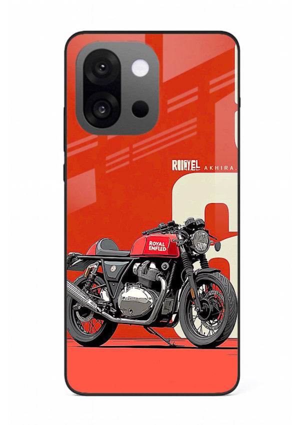 Red retro motorcycle artwork on glossy tempered glass OnePlus 13s back cover