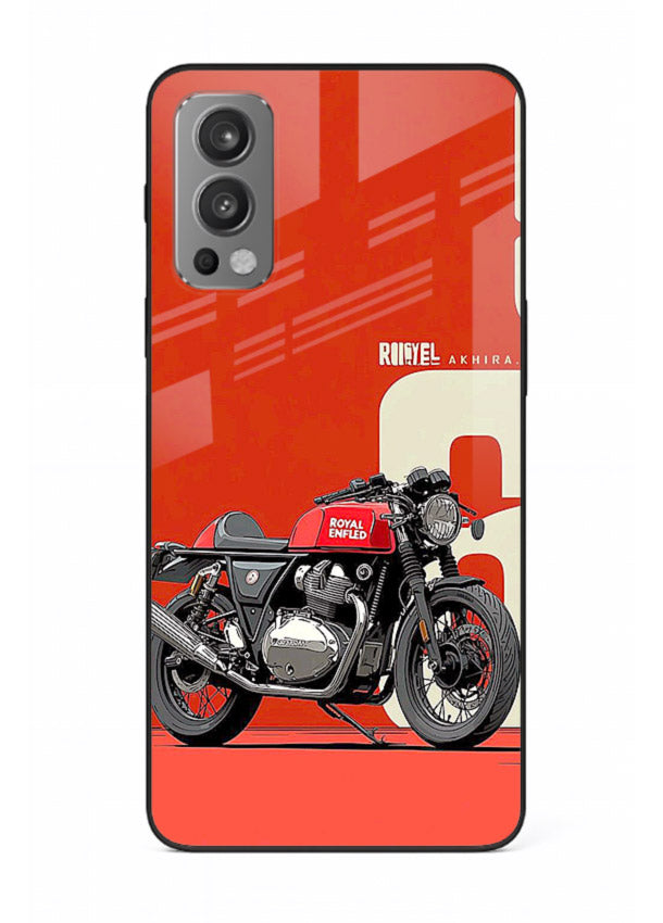 Red retro motorcycle artwork on glossy tempered glass OnePlus Nord 2 back cover