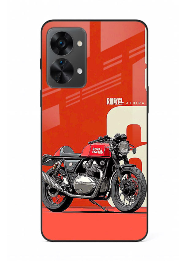Red retro motorcycle artwork on glossy tempered glass OnePlus Nord 2T back cover