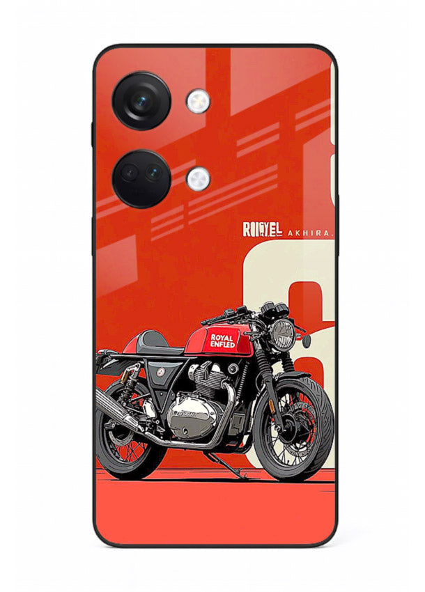 Red retro motorcycle artwork on glossy tempered glass OnePlus Nord 3 back cover