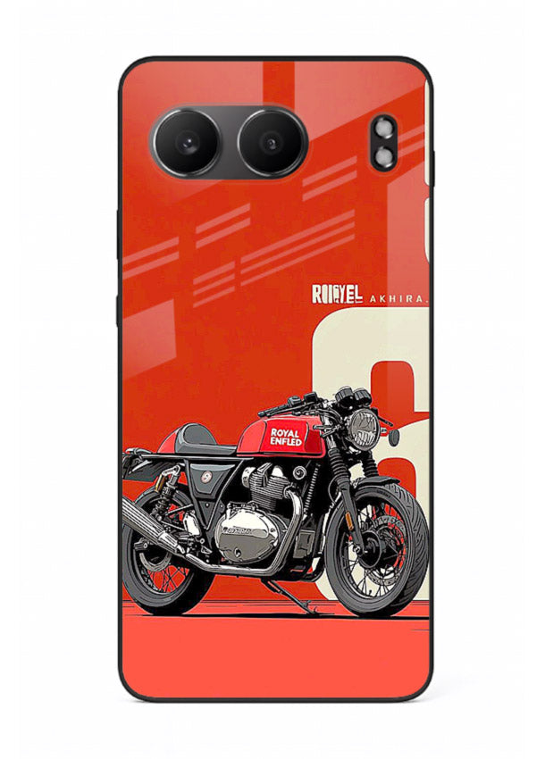 Red retro motorcycle artwork on glossy tempered glass OnePlus Nord 4 back cover