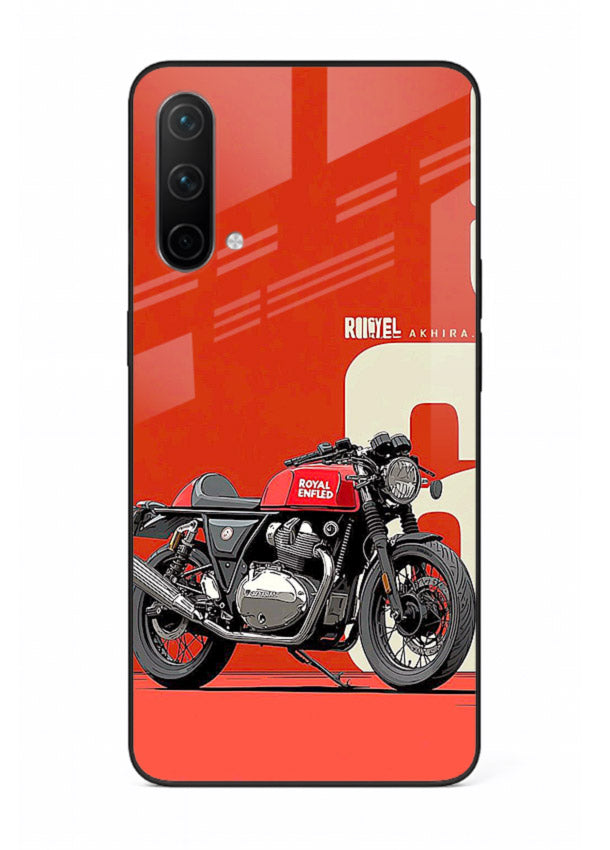 Red retro motorcycle artwork on glossy tempered glass OnePlus Nord CE 5G back cover