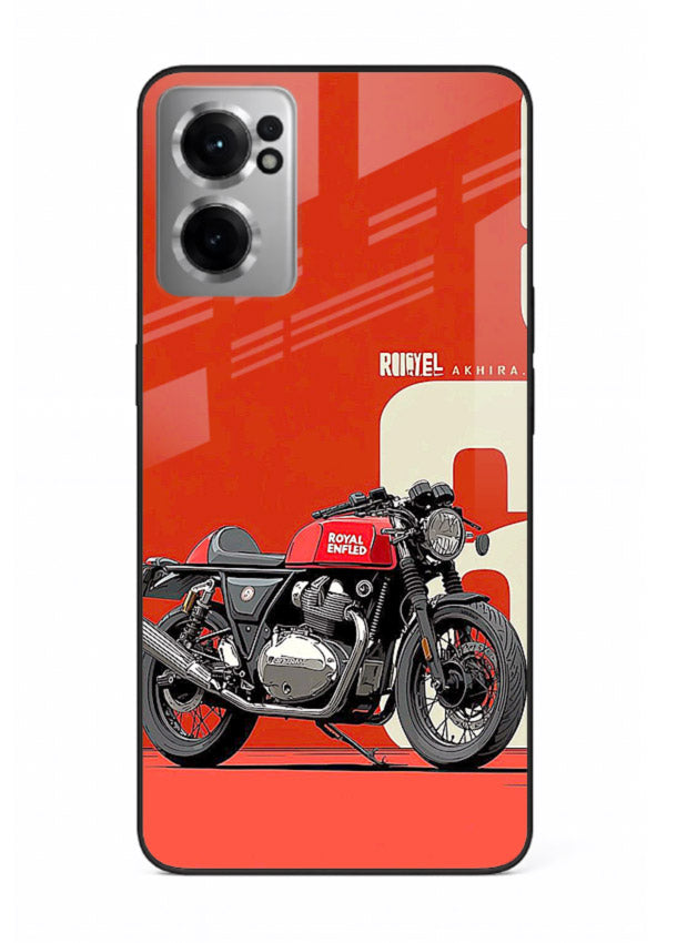 Red retro motorcycle artwork on glossy tempered glass OnePlus Nord CE2 5G back cover