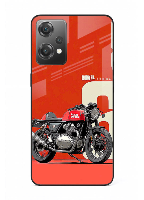 Red retro motorcycle artwork on glossy tempered glass OnePlus Nord CE2 Lite 5G back cover