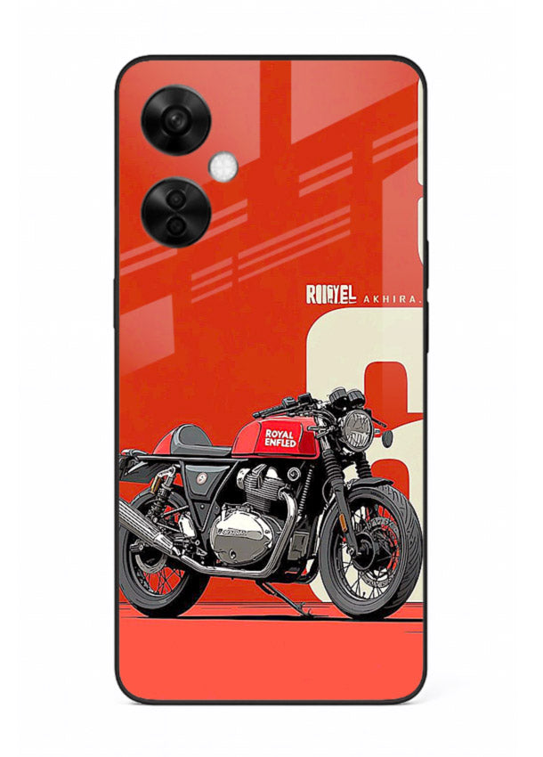 Red retro motorcycle artwork on glossy tempered glass OnePlus Nord CE3 Lite back cover