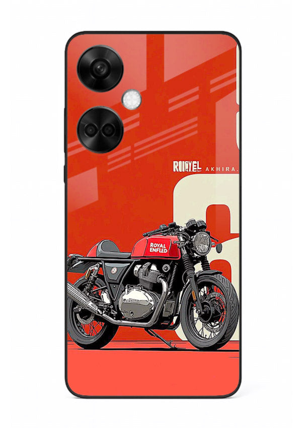 Red retro motorcycle artwork on glossy tempered glass OnePlus Nord CE3 back cover