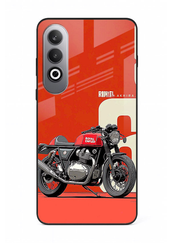 Red retro motorcycle artwork on glossy tempered glass OnePlus Nord CE4 back cover