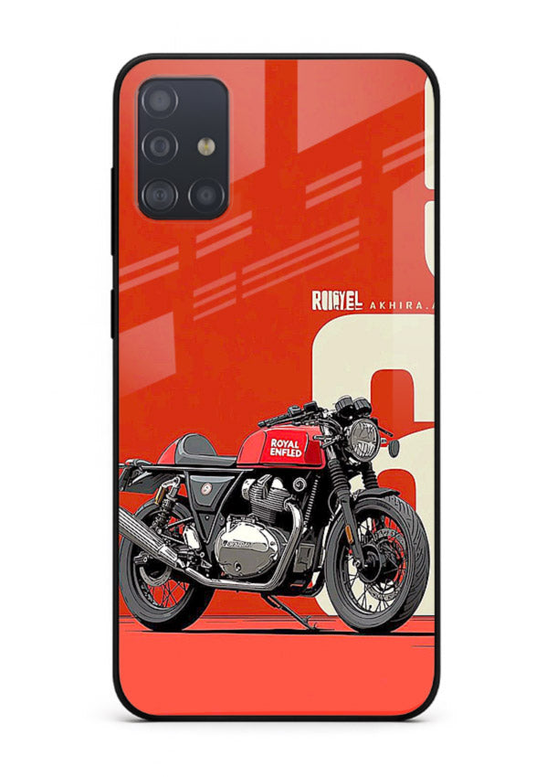 Red retro motorcycle artwork on glossy tempered glass Samsung A71 back cover